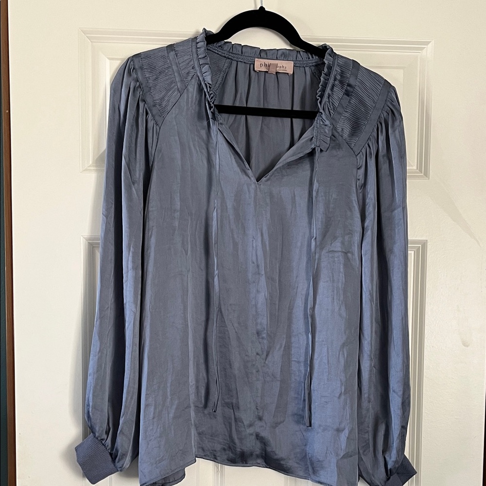Philosophy Slate-Blue Long Sleeve Peasant Top